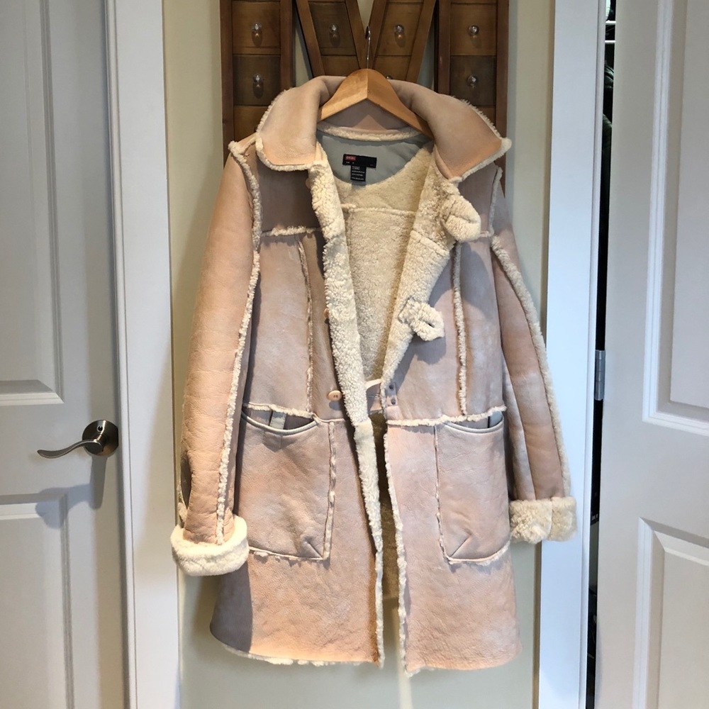 Diesel pale pink leather long jacket womens M